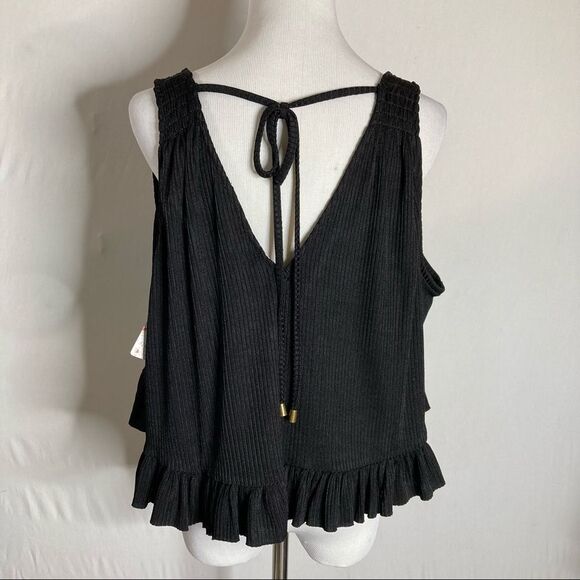 Free People Black No Excuses Draping Crop Top Tank Medium New NWT Tie Back - Picture 6 of 9